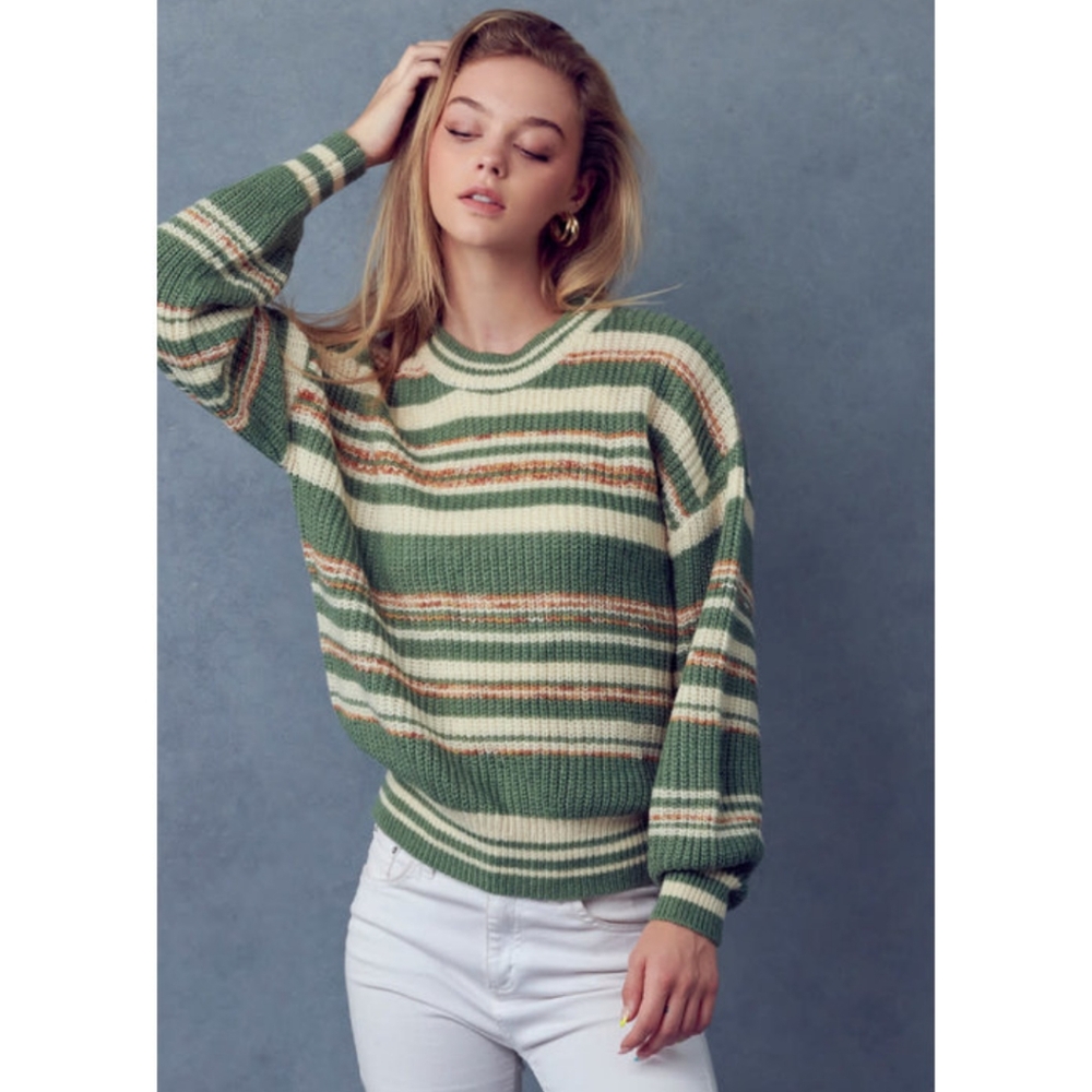 🏔️ &Merci Balloon Sleeve Multi Stripe Sweater